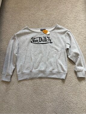 Von Dutch Off-the-Shoulder Gray Logo Sweater